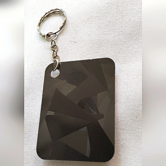 NEW Handmade Keychain Bag Tag! Hologram Geo. & Silver Wood Heart. Unisex. - Picture 6 of 8